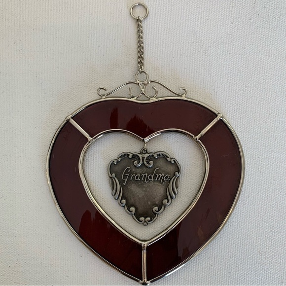 4" Stained Glass Heart with Floating Center GRANDMA Sun Catcher VintagSuncatcher - Picture 3 of 6